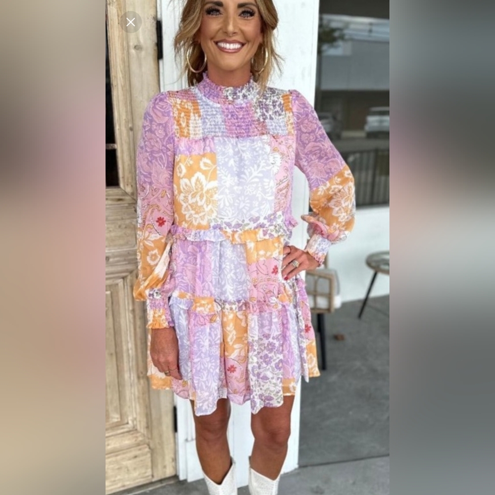 Fate Vibrant Floral Dress with Purple and Orange